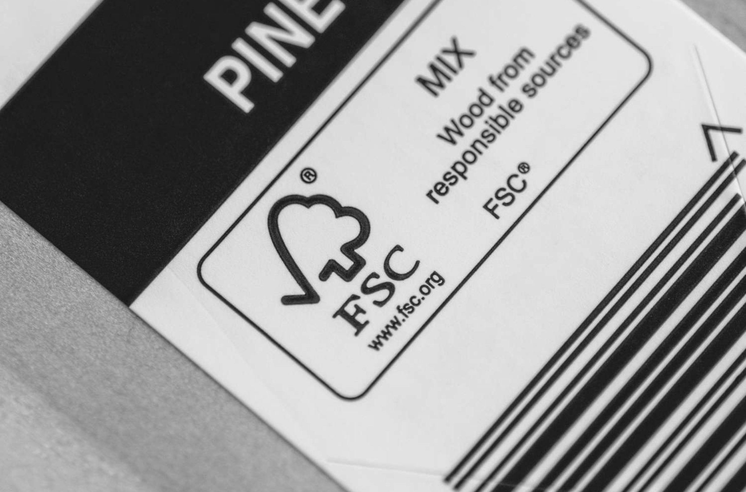 The logo details on a piece of FSC certified furniture, a key furniture certification.