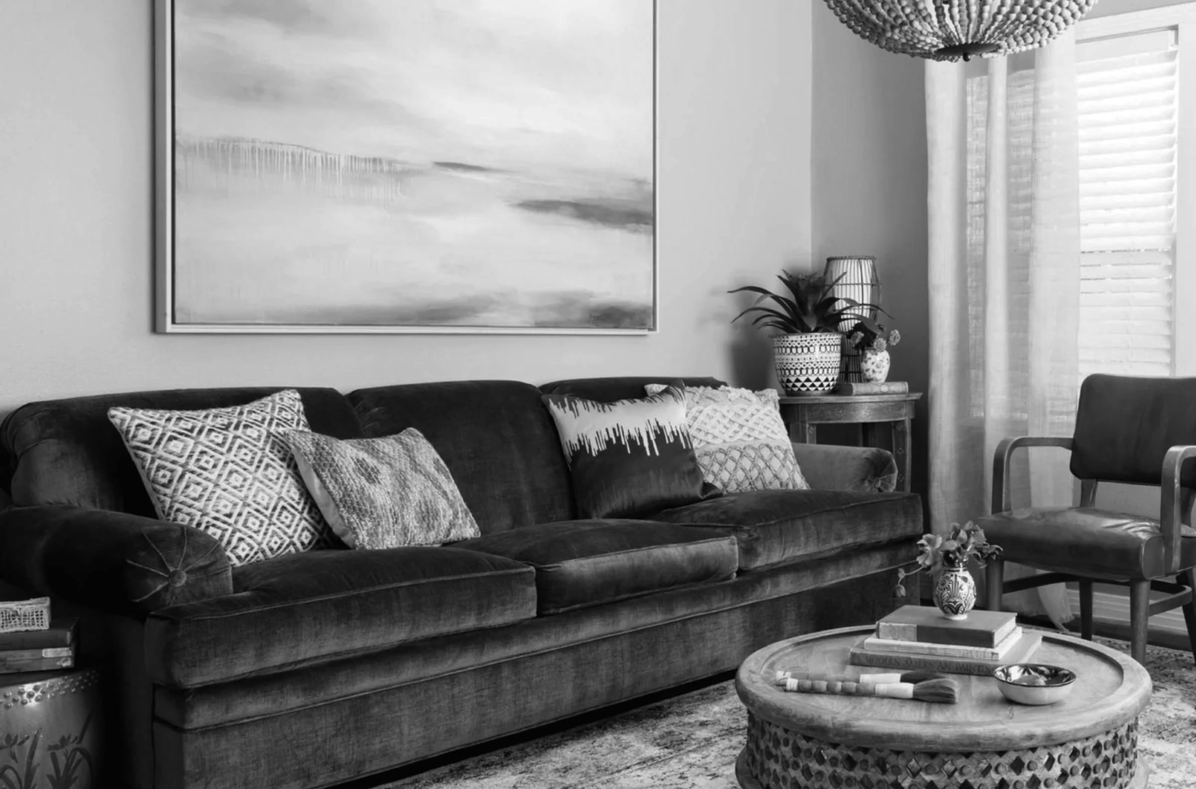 An aspirational living room showcasing a curated collection of high-quality wholesale boho furniture.